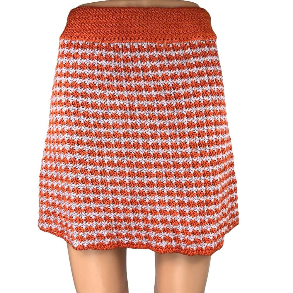 Zara Women's Orange Crochet Knitted Pattern Mini Straight Pencil Skirt Size M